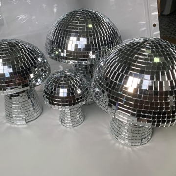 Mxkoso Mushroom Disco Ball for bar, Party, Room, Table Decor - Mirror Disco Ball Mushroom Shape Home Art Decorations (Silver 6 inch)