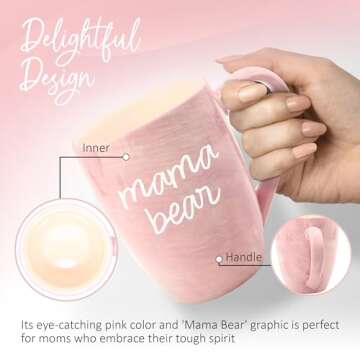 Pavilion Large Ceramic Coffee Mug with "Mama Bear" Text Design, Microwave & Dishwasher Compatible, T...