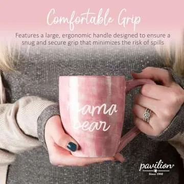 Pavilion Large Ceramic Coffee Mug with "Mama Bear" Text Design, Microwave & Dishwasher Compatible, Tall Coffee or Tea Cups for Moms with Handle, Ideal for Daily Use or Special Occasions - Pink, 20 oz