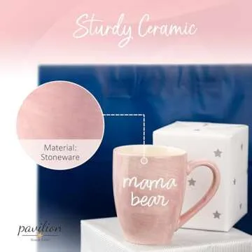 Pavilion Large Ceramic Coffee Mug with "Mama Bear" Text Design, Microwave & Dishwasher Compatible, Tall Coffee or Tea Cups for Moms with Handle, Ideal for Daily Use or Special Occasions - Pink, 20 oz