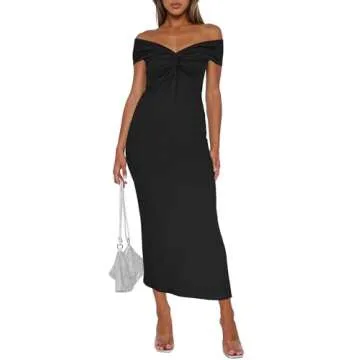 Darong Women's Summer Off The Shoulder Dress - Maxi Black Dress