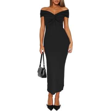 Darong Womens Summer Off The Shoulder Twist Knot Front Dresses Sleeveless Slim Fit Casual Party Long Dress 9063 Black M