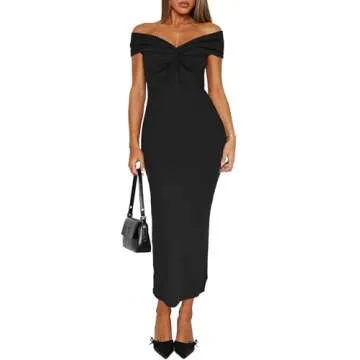 Darong Women's Summer Off The Shoulder Dress - Maxi Black Dress