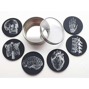 Anatomy Goth Gift Set of 4 or 6 Drink Coasters Skull Anatomical Heart Male Nurse Practitioner Doctor...