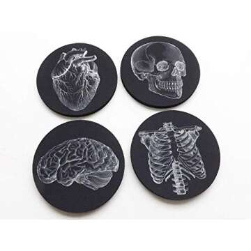 Anatomy Goth Gift Set of 4 or 6 Drink Coasters Skull Anatomical Heart Male Nurse Practitioner Doctor Physician Assistant