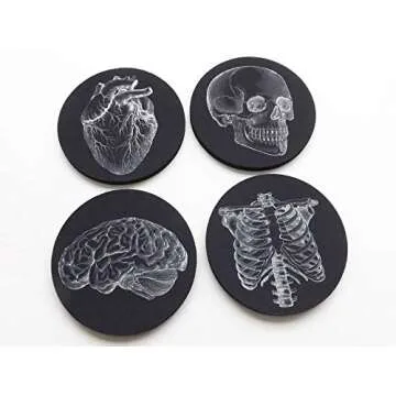 Anatomy Goth Gift Set of 4 or 6 Drink Coasters Skull Anatomical Heart Male Nurse Practitioner Doctor Physician Assistant