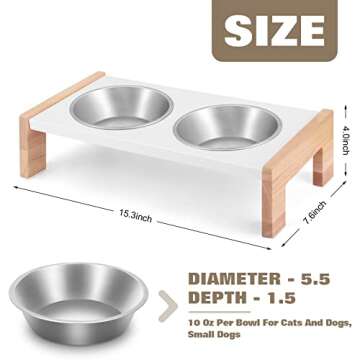 PEEKAB Raised Cat Bowls, Elevated Solid Wood Bowl Holder with 2 Stainless Steel Cat Bowls for Food and Water, Indoor Use