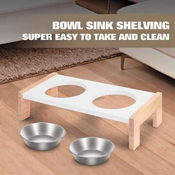 PEEKAB Raised Cat Bowls, Elevated Solid Wood Bowl Holder with 2 Stainless Steel Cat Bowls for Food and Water, Indoor Use