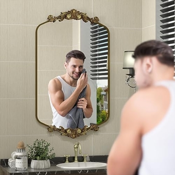 SMIROR Gold Vintage 36x36 Mirror for Home Decor