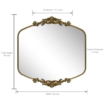 SMIROR Gold Vintage 36x36 Mirror for Home Decor