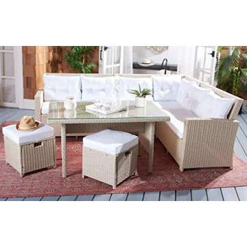 SAFAVIEH Outdoor Collection Miki Beige/White Cushion Wicker 6-Piece Corner Set