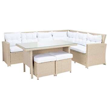 SAFAVIEH Outdoor Collection Miki Beige/White Cushion Wicker 6-Piece Corner Set