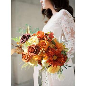 Silk Artificial Flowers Dahlia Terracotta, Artificial Flowers Box Sets Real Leaf with Stems for DIY ...