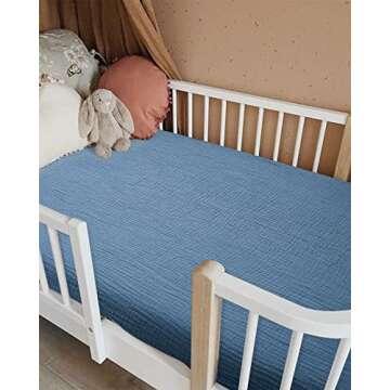 Crib Sheets for Boys Girl, Fitted Baby Toddler Bed Sheets 28" x 52", Neutral Muslin Cotton Crib Matt...