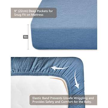 Crib Sheets for Boys Girl, Fitted Baby Toddler Bed Sheets 28" x 52", Neutral Muslin Cotton Crib Mattress Bedding Soft and Breathable Comfort (Crib Sheet,Blue)
