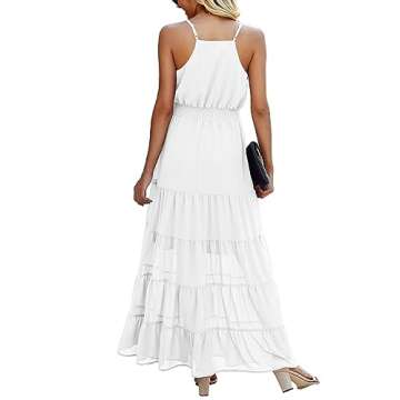 PRETTYGARDEN Women's Casual Summer Dress Spaghetti Strap Sleeveless High Waist Beach Long Maxi Sun Dresses (White,Small)