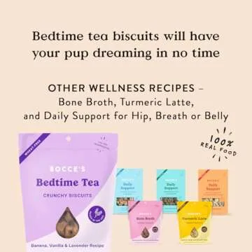 Bocce's Bakery Oven Baked Bedtime Tea Treats for Dogs, Wheat-Free Everyday Dog Treats, Made with Real Ingredients, Baked in The USA, All-Natural Biscuits, Banana, Vanilla, & Lavender, 5 oz
