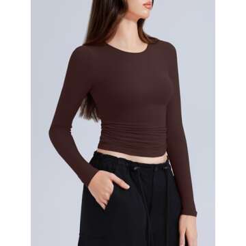 REORIA Long Sleeve Shirts for Women 2024 Fall Fashion Round Neck Basics Y2K Tops Layering Slim Fitte...