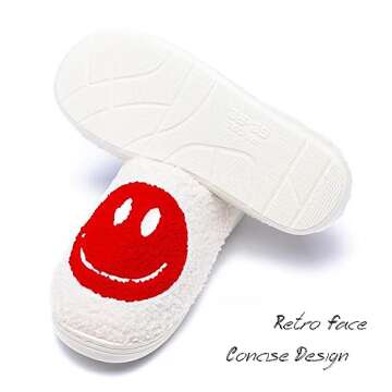 AIMINUO Women's Men's Retro Preppy Happy Face Slippers Comfy Warm Plush Slip-On House Slipper for Wi...