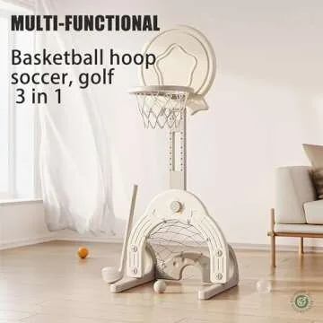 Kids Easy Score Basketball Set, Indoor Outdoor Basketball Hoop Set Adjustable Height Levels,Toddler Sports Activity Center,Basketball Soccer Golf Game Set, Gift for Baby Toy for Baby & Toddlers (Grey)
