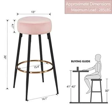 DUHOME Set of 2, Modern Round Velvet Bar Stools, Height 30 Inches, Kitchen Breakfast Round Dining Chair Height for Coffee Shop, Bar, Home Balcony (Pink Velvet)