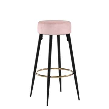 DUHOME Set of 2, Modern Round Velvet Bar Stools, Height 30 Inches, Kitchen Breakfast Round Dining Chair Height for Coffee Shop, Bar, Home Balcony (Pink Velvet)