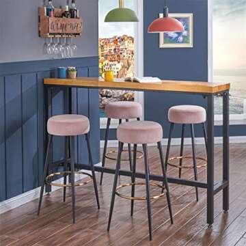 DUHOME Set of 2, Modern Round Velvet Bar Stools, Height 30 Inches, Kitchen Breakfast Round Dining Chair Height for Coffee Shop, Bar, Home Balcony (Pink Velvet)