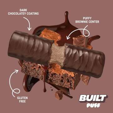 BUILT Puff Protein Bars, Brownie Batter Puff, High Protein Bars, 17g High Protein Snacks, On-The-Go Bars, only 140 Calories, 6g Sugar, Collagen, Gluten Free, 12 Count