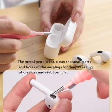 Cleaner Kit for Airpods,Earbuds Cleaning kit for Airpods Pro 1 2 3, Multi-Function Cleaning Tool with Brush Flocking Sponge for Wireless Earphones Bluetooth Headphones Case Camera and Phone (Pink)