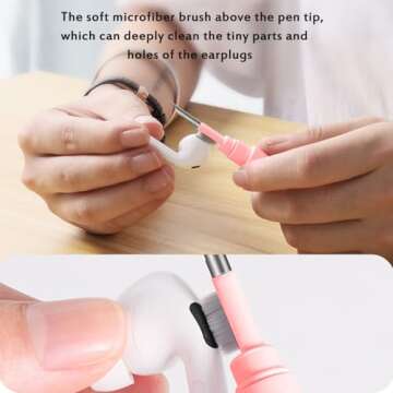 Cleaner Kit for Airpods,Earbuds Cleaning kit for Airpods Pro 1 2 3, Multi-Function Cleaning Tool with Brush Flocking Sponge for Wireless Earphones Bluetooth Headphones Case Camera and Phone (Pink)