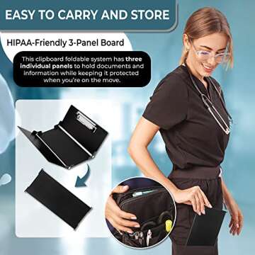 First Lifesaver Nursing Clipboard 3 Layers Aluminum Foldable Nurse Clipboard with Strong ClipFor Nurses, Nursing Students and Doctors (Black)