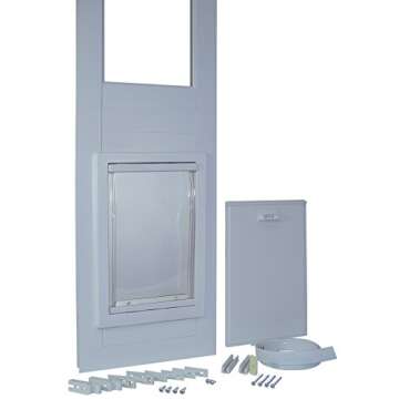 Ideal Pet VPP VINYL Pet Patio Door with Single Pane Glass and Clear Flexible Flap. Fits1 ½” -1 ¾” VINYL Patio Track Width ONLY, Medium, White