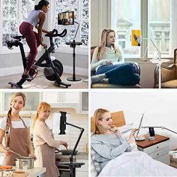 KSW KINGDO Tablet Floor Stand,Adjustable Height Swivel Tablet Holder Mount with Heavy Duty Stable Base Compatible iPad Pro Mini Air 12.9/9.7,Galaxy,Tab,Kindle,iPhone,Cellphones,Up to 13''tablets-Black
