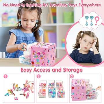 Toys for Girls Jewelry,37PCS Princess Toddler Girl Toys Age 6-8 for Pretend Play & Dress Up, Adjustable Ring Clip on Earrings Kids Toys for 3 4 5 6 7 8 9 Year Old Girls Christmas Birthday Gifts Ideas