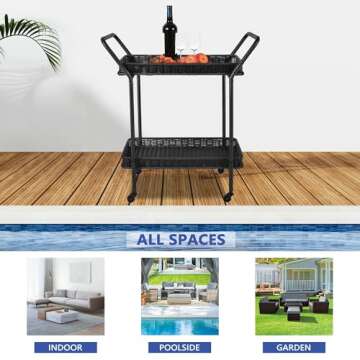 Jeco Wicker Patio Serving Cart in Black - Stylish and Durable Outdoor Companion