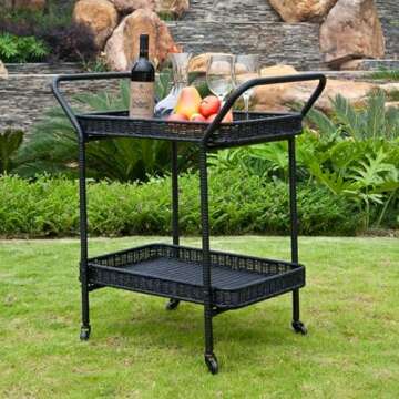 Jeco Wicker Patio Serving Cart - Durable & Stylish Outdoor Use