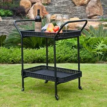 Jeco Wicker Patio Serving Cart - Durable & Stylish Outdoor Use