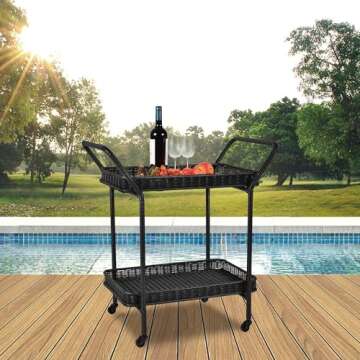 Jeco Wicker Patio Serving Cart - Durable & Stylish Outdoor Use