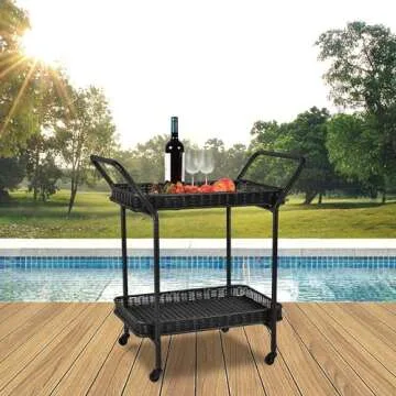 Jeco Wicker Patio Serving Cart - Durable & Stylish Outdoor Use