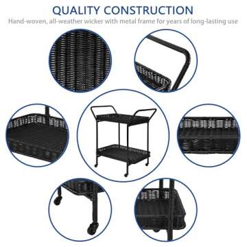 Jeco Wicker Patio Serving Cart - Durable & Stylish Outdoor Use