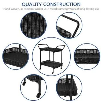 Jeco Wicker Patio Serving Cart - Durable & Stylish Outdoor Use