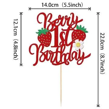 1 PCS Berry 1st Birthday Cake Topper with Flower Glitter Sweet Fruit Theme First Birthday Strawberry...