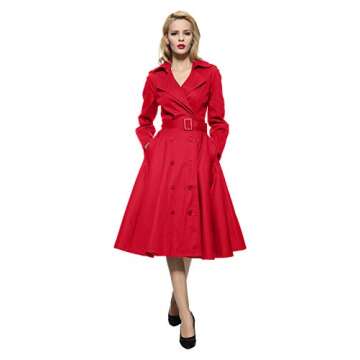 Maggie Tang Vintage Trench Coat Rockabilly Long Coat with Belt Tunic Swing Classical Party Dress