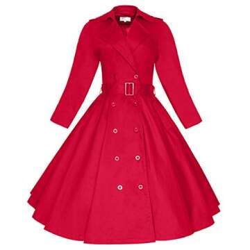Maggie Tang Vintage Trench Coat Rockabilly Long Coat with Belt Tunic Swing Classical Party Dress