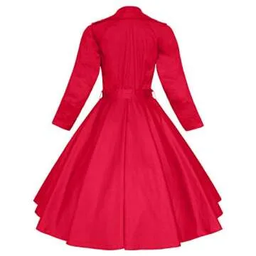Maggie Tang Vintage Trench Coat Rockabilly Long Coat with Belt Tunic Swing Classical Party Dress