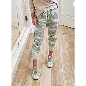Acelitt Womens Fashion 2022 Casual Fall Drawstring Elastic Waist Camo Joggers with Pockets Sweatpants Workout Gym Comfy Athletic Pants Green Large