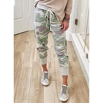 Acelitt Womens Fashion 2022 Casual Fall Drawstring Elastic Waist Camo Joggers with Pockets Sweatpants Workout Gym Comfy Athletic Pants Green Large