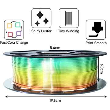 1.75mm 1Kg Silk Shiny PLA Most Basic Popular Multicolored Fast Color Change Rainbow 3D Printing Fila...