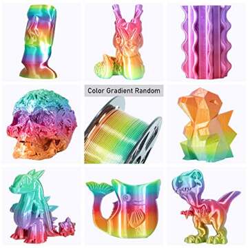 1.75mm 1Kg Silk Shiny PLA Most Basic Popular Multicolored Fast Color Change Rainbow 3D Printing Filament, Color Change Gradually Random Quickly, 2.2lbs 3D Printing Material by MIKA3D