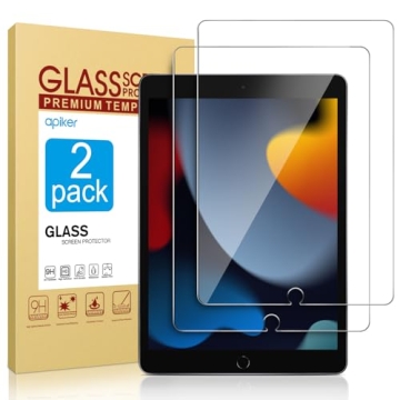 apiker 2 Pack Screen Protector for iPad 9th 8th 7th Generation 10.2 Inch, Tempered Glass Film for iP...